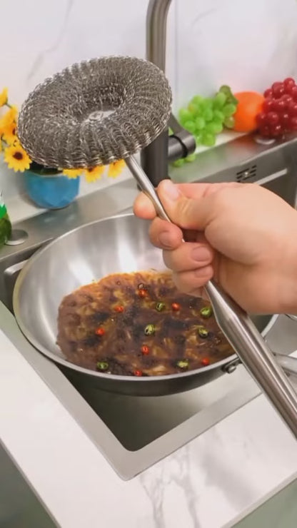 Steel Wool Detachable Brush with Long Handle for Utensil Cleaning